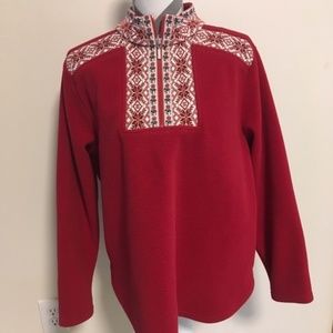 L.L. Bean Festive Red Half Zip Fleece Sweater